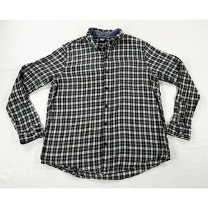 Lands' End Men's Large Brushed Twill Plaid Flannel Button Down Shirt Gray Black